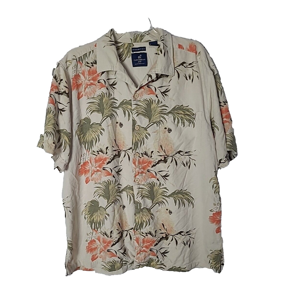 Caribbean Joe Silk Tropical Hawaiian Short Sleeve Button Down Shirt Men's SZ XL